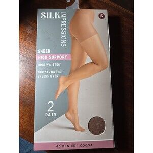 Silk Impressions Pantyhose 2 Pair Small Cocoa 40 Denier High Support Sheer